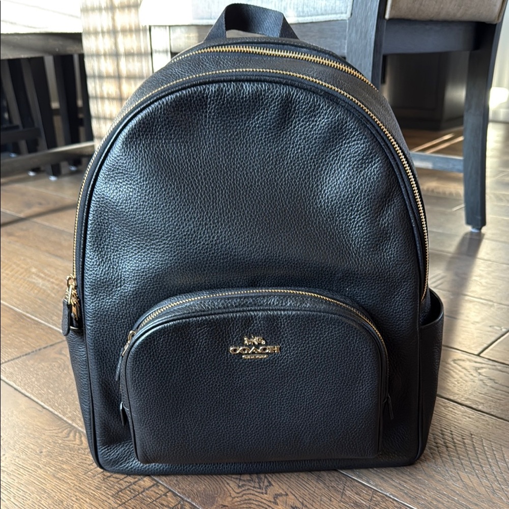 Coach Large Court Black Leather Backpack